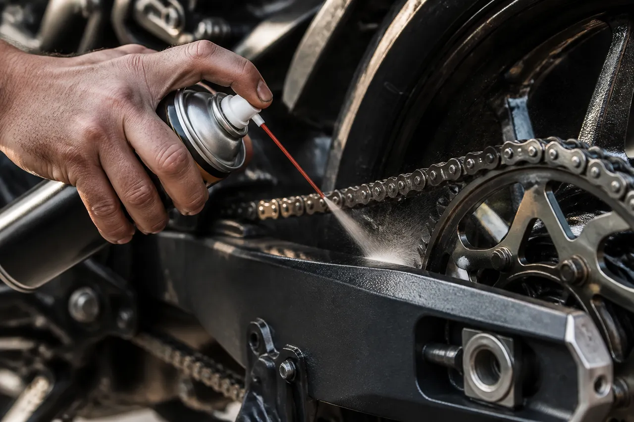 Graisser une chaîne de moto encore chaude après roulage